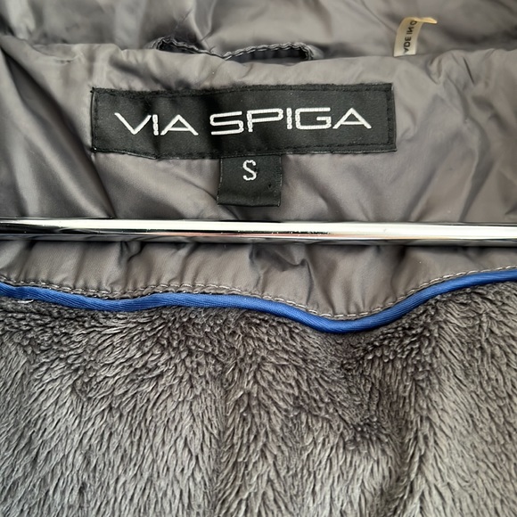 EUC Via Spiga Gray Puffer Coat Jacket Girls Sz S Hooded Faux Fur Fleece - Picture 9 of 16